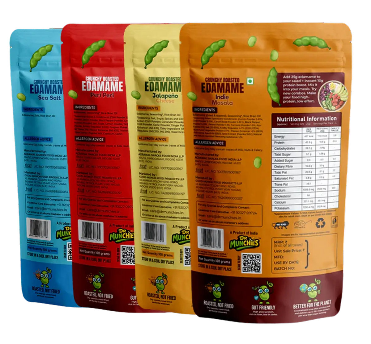 Dr Munchies Crunchy Roasted Edamame – The Variety Pack | Mix | High-Protein Snack
