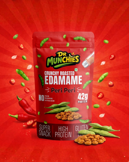 Dr Munchies Crunchy Roasted Edamame – Peri Peri | Protein-Rich Snack