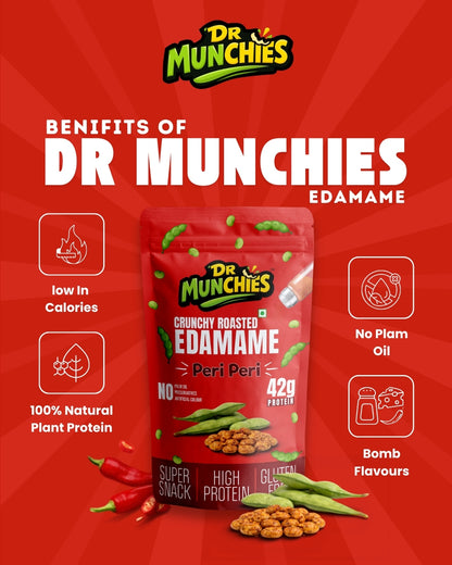 Dr Munchies Crunchy Roasted Edamame – Peri Peri | Protein-Rich Snack
