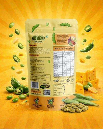 Dr Munchies Crunchy Roasted Edamame – Jalapeño Cheese | High-Protein Snack
