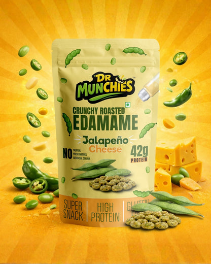Dr Munchies Crunchy Roasted Edamame – Jalapeño Cheese | High-Protein Snack