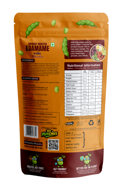 Dr Munchies Crunchy Roasted Edamame –  Pack of  3 | Indie Masala | Protein-Rich Snack