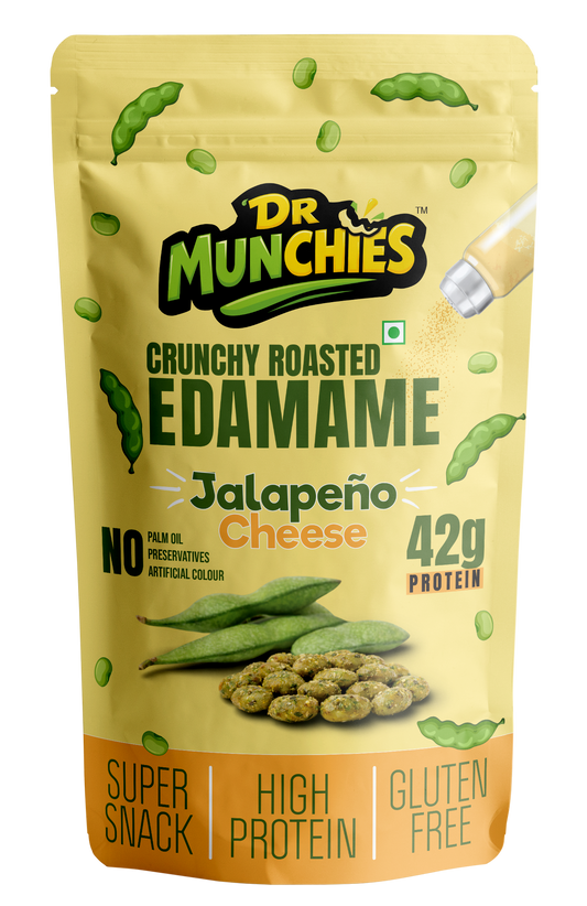 Dr Munchies Crunchy Roasted Edamame – Jalapeño Cheese | High-Protein Snack