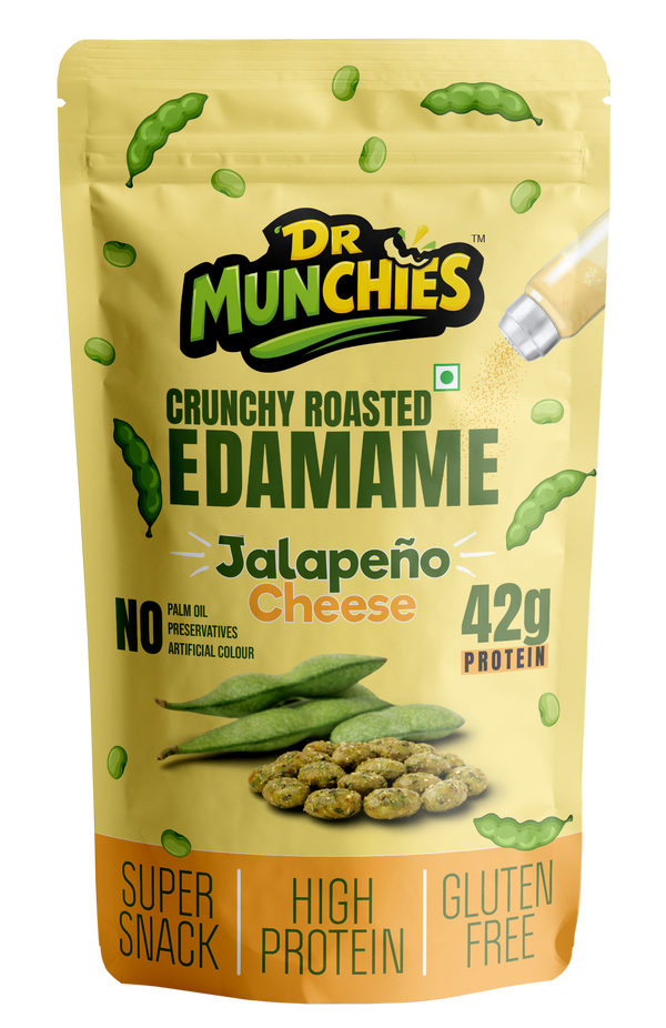 Dr Munchies Crunchy Roasted Edamame – Jalapeño Cheese | High-Protein Snack