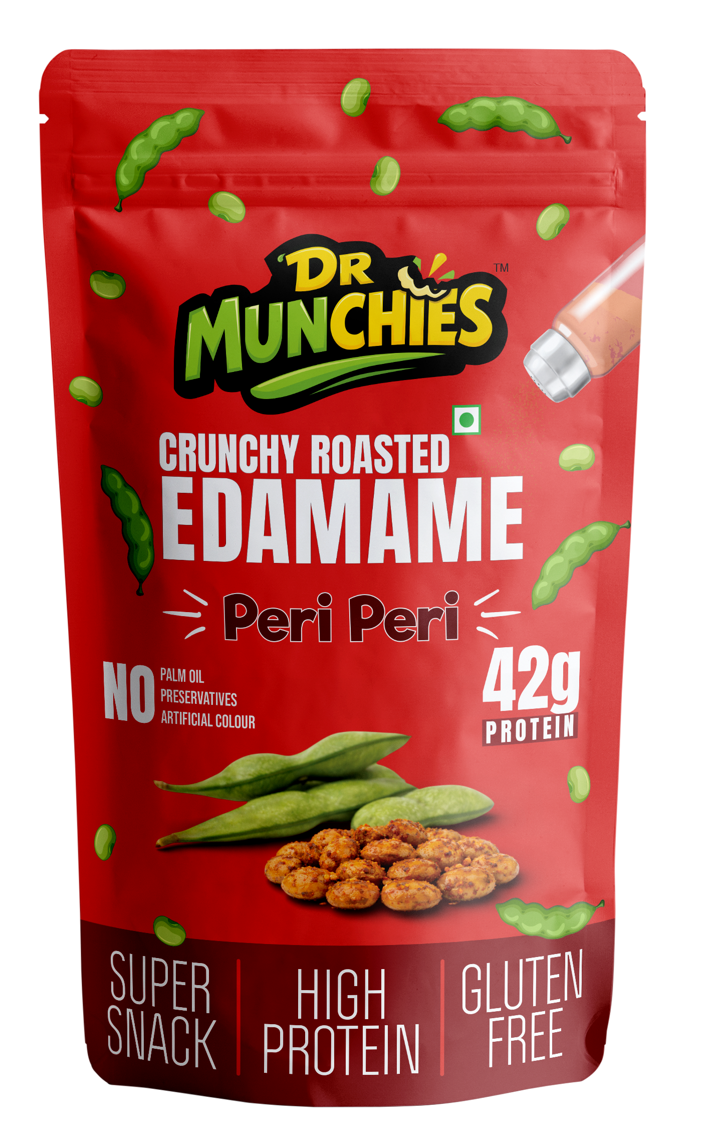 Dr Munchies Crunchy Roasted Edamame – Peri Peri | Protein-Rich Snack