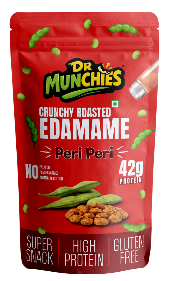 Dr Munchies Crunchy Roasted Edamame – Peri Peri | Protein-Rich Snack