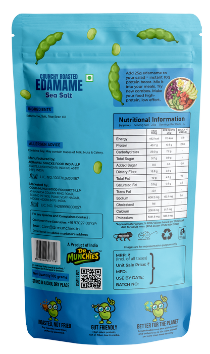 Dr Munchies Crunchy Roasted Edamame – Sea Salt | Clean Protein Snack