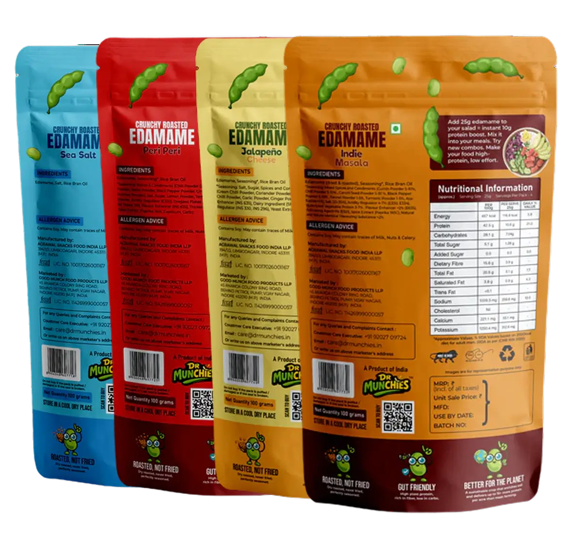 Dr Munchies Crunchy Roasted Edamame – The Variety Pack | Mix | High-Protein Snack
