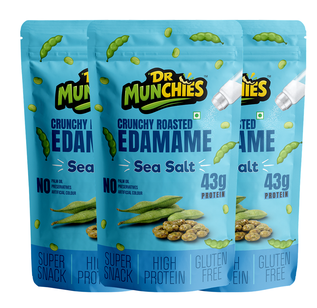 Dr Munchies Crunchy Roasted Edamame – Pack of 3 | Sea Salt | High-Protein Snack