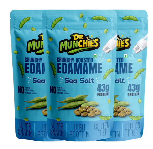 Dr Munchies Crunchy Roasted Edamame – Pack of 3 | Sea Salt | High-Protein Snack