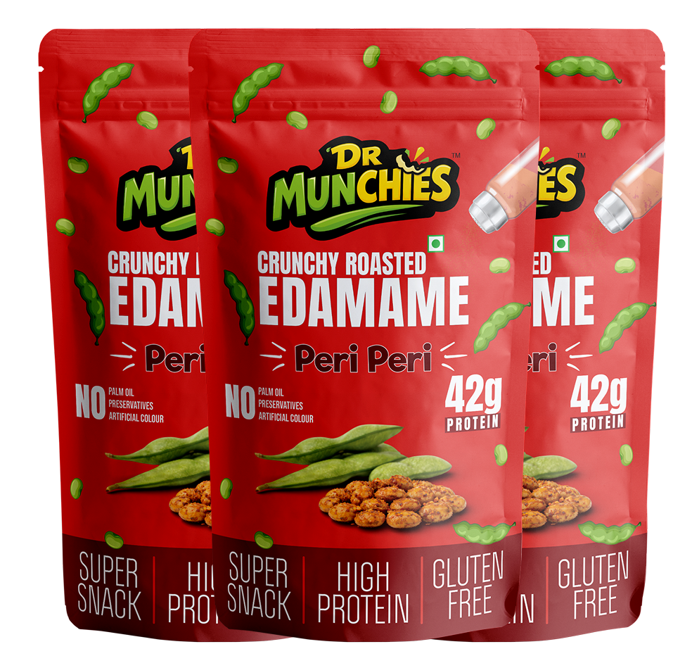 Dr Munchies Crunchy Roasted Edamame – Pack of 3 | Peri Peri | Clean Protein Snack