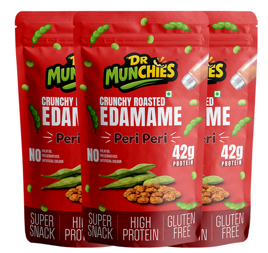 Dr Munchies Crunchy Roasted Edamame – Pack of 3 | Peri Peri | Clean Protein Snack
