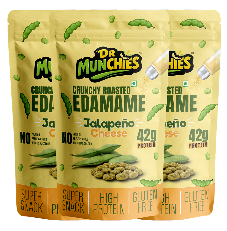 Dr Munchies Crunchy Roasted Edamame –  Pack of 3 | Jalapeño Chees | High-Protein Snack