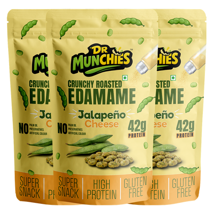 Dr Munchies Crunchy Roasted Edamame –  Pack of 3 | Jalapeño Chees | High-Protein Snack