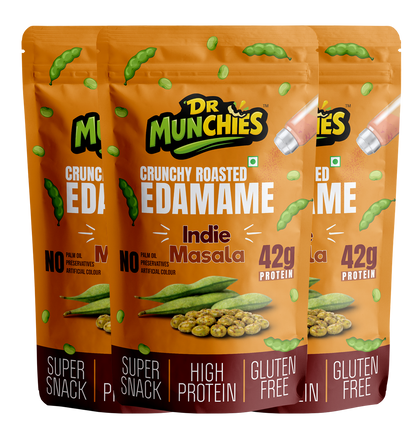 Dr Munchies Crunchy Roasted Edamame –  Pack of  3 | Indie Masala | Protein-Rich Snack