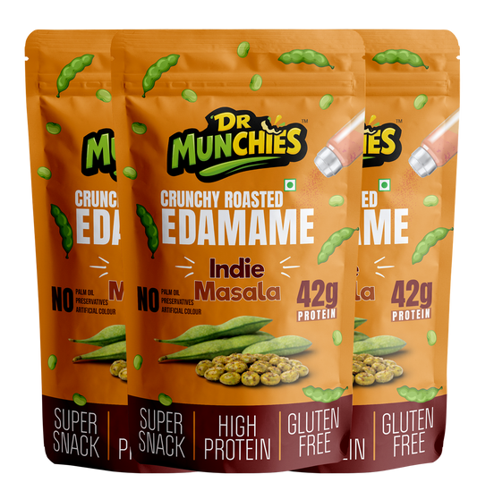 Dr Munchies Crunchy Roasted Edamame –  Pack of  3 | Indie Masala | Protein-Rich Snack