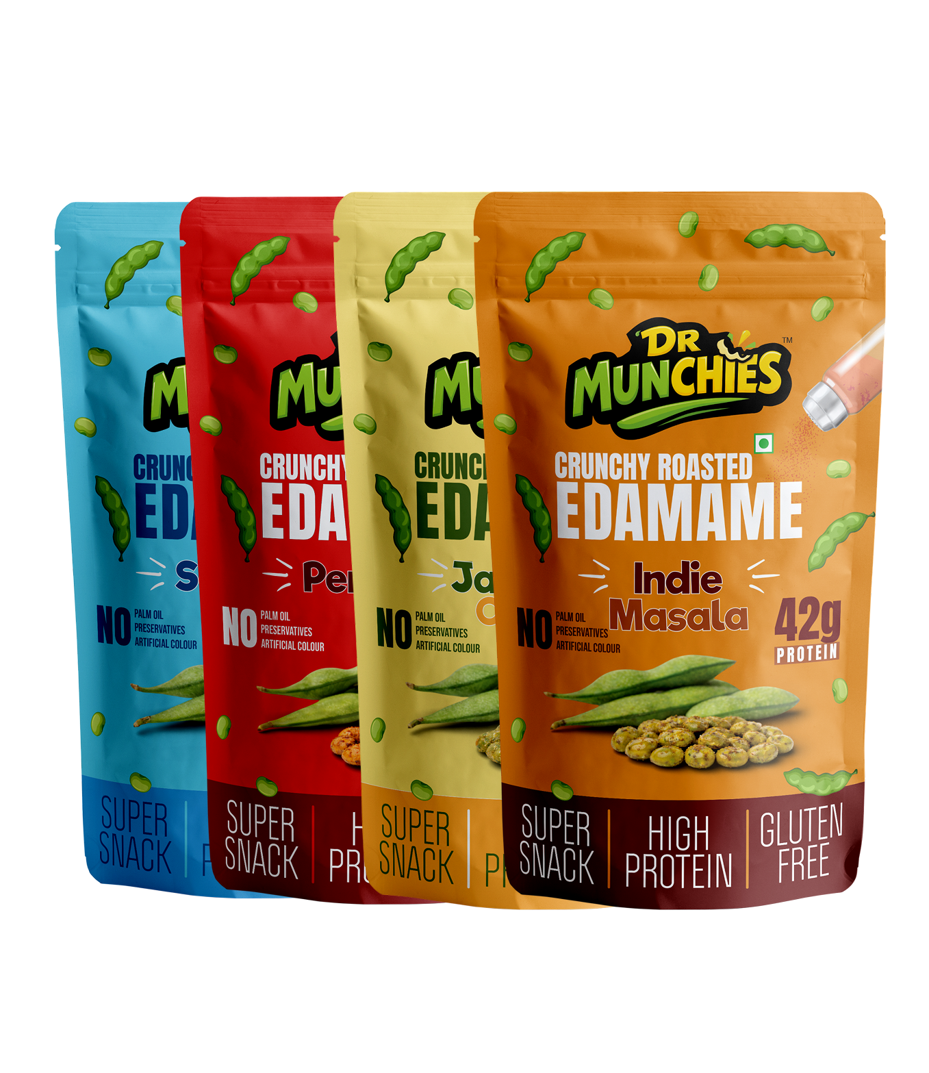 Dr Munchies Crunchy Roasted Edamame – Pack of 4 | Mix | High-Protein Snack