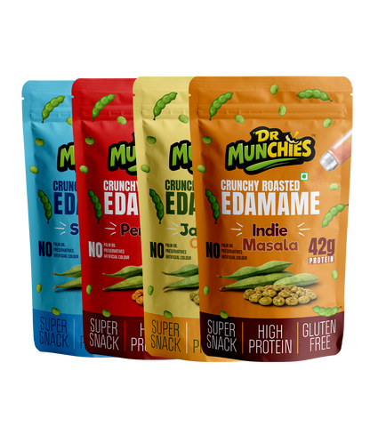 Dr Munchies Crunchy Roasted Edamame – Pack of 4 | Mix | High-Protein Snack