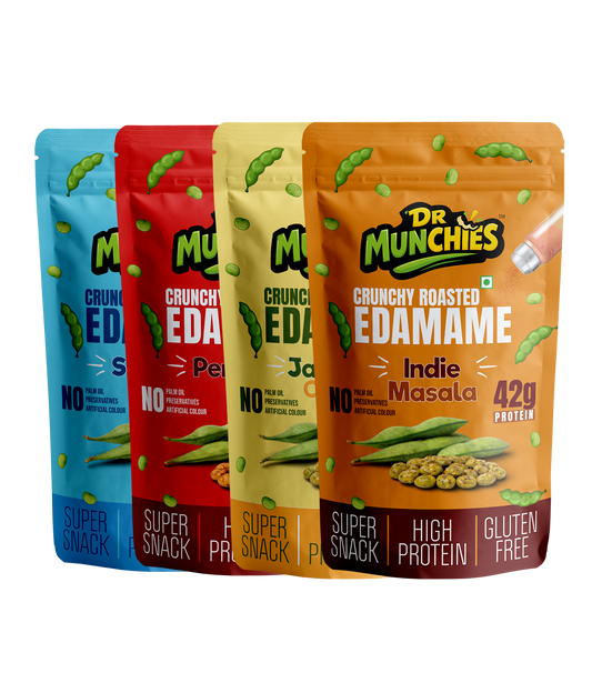 Dr Munchies Crunchy Roasted Edamame – Pack of 4 | Mix | High-Protein Snack