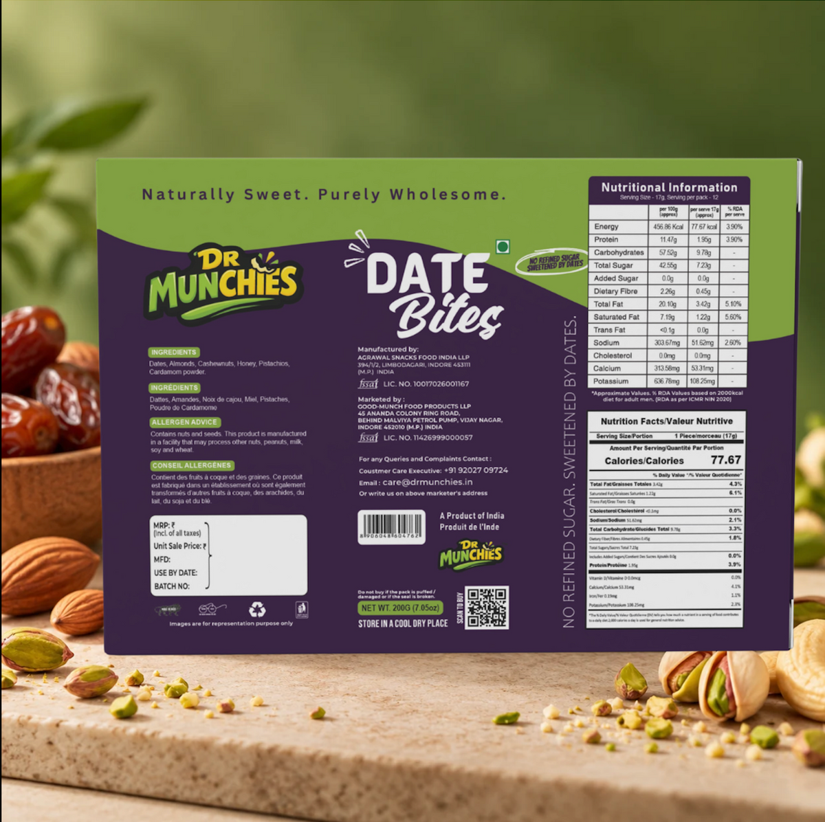 Dr Munchies Date Bites | 23g Protein | No Refined Sugar | Dates & Nuts | 200g
